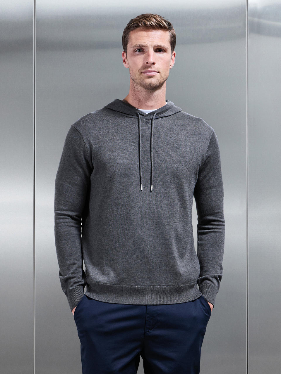 Mercerised Knitted Hoodie in Grey