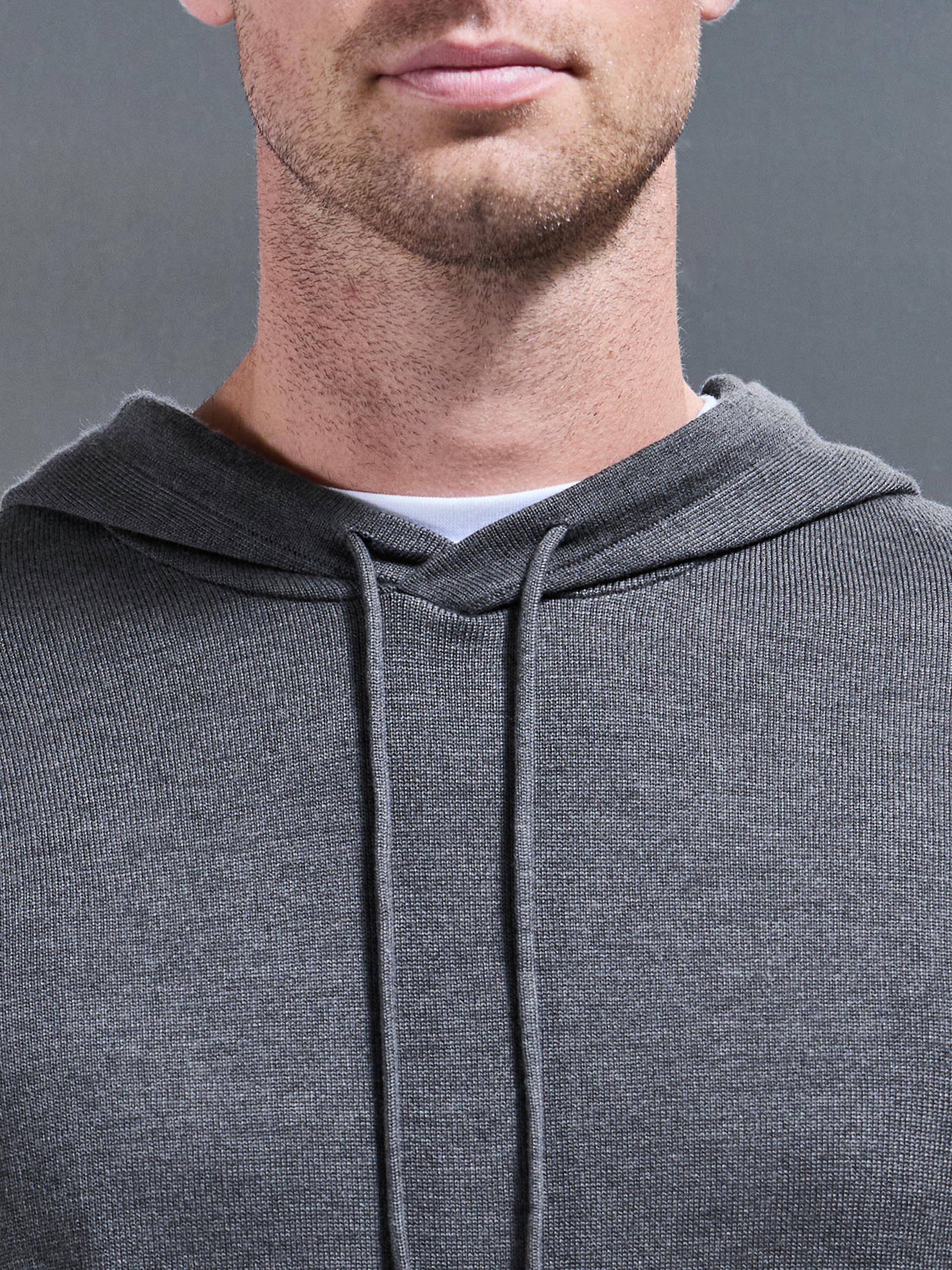 Mercerised Knitted Hoodie in Grey