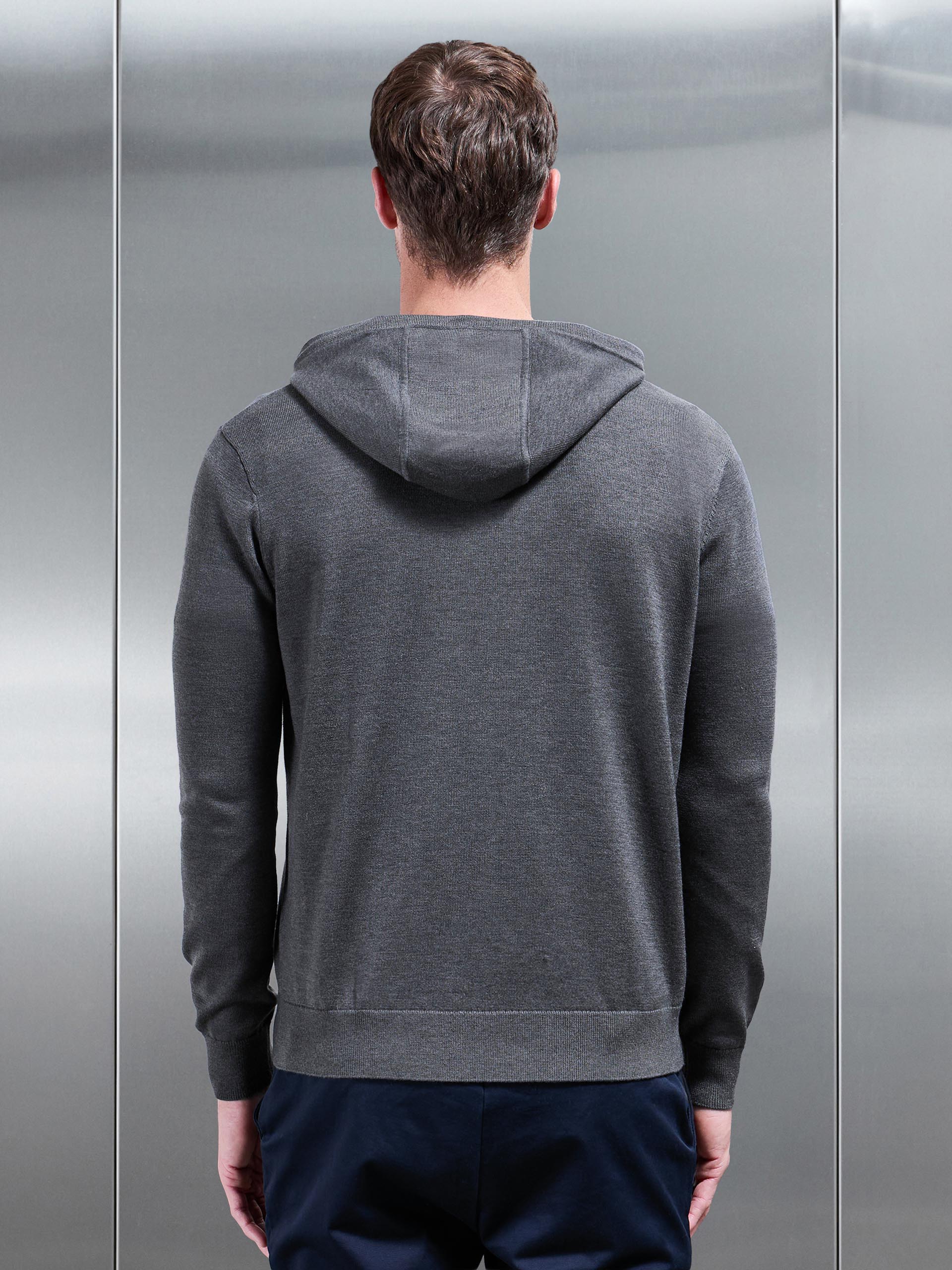 Mercerised Knitted Hoodie in Grey