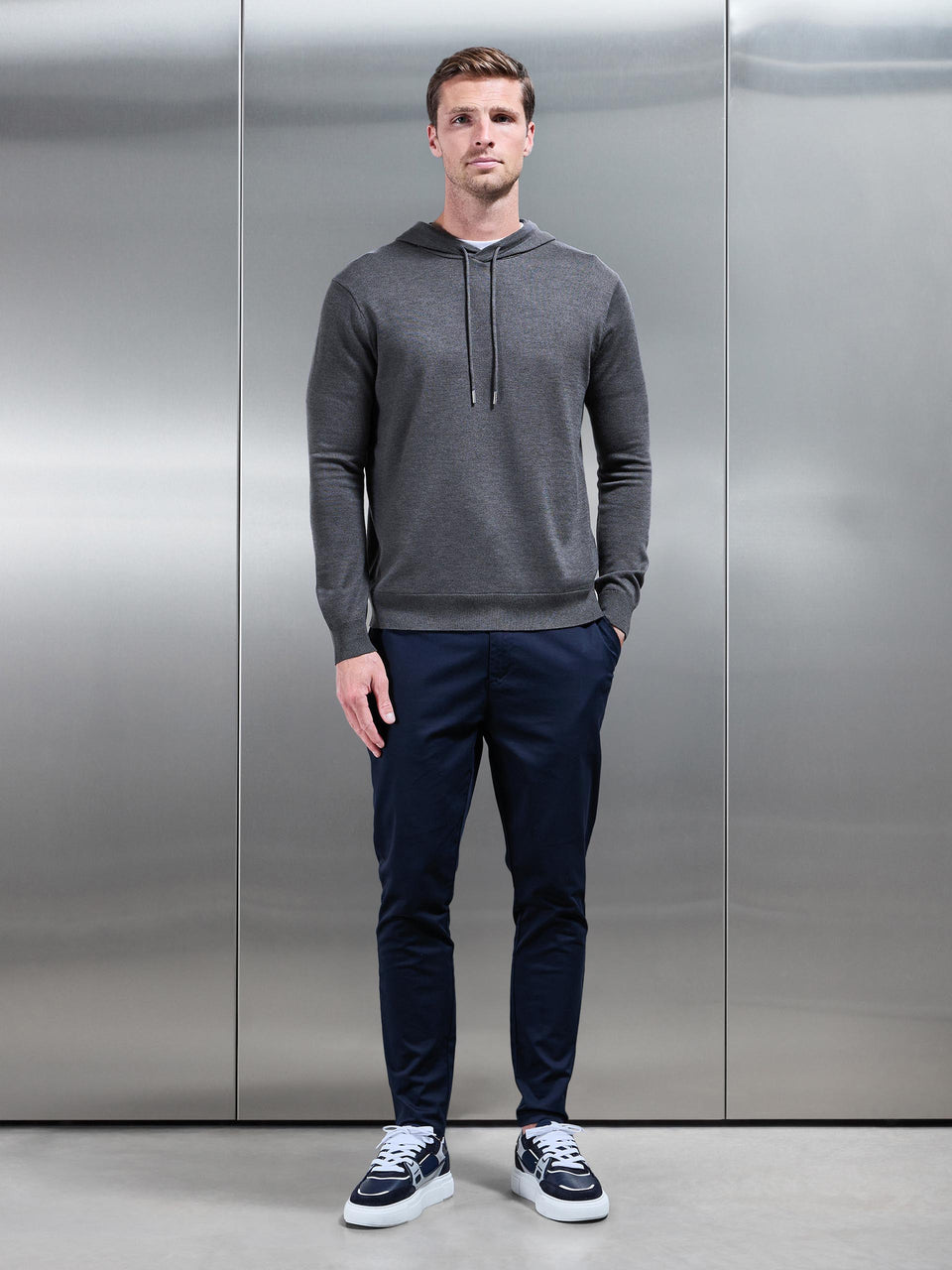 Mercerised Knitted Hoodie in Grey