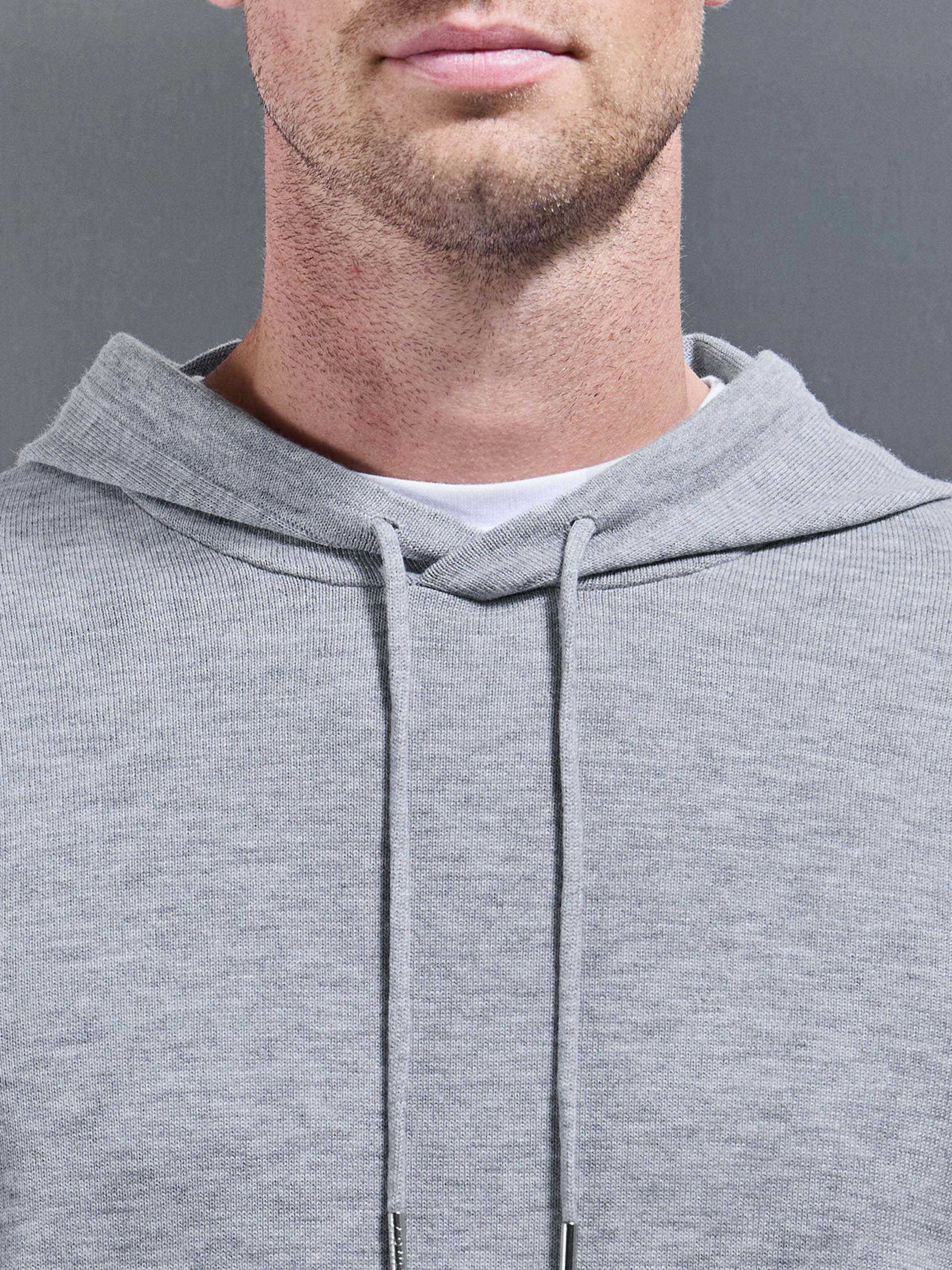 Mercerised Knitted Hoodie in Marl Grey