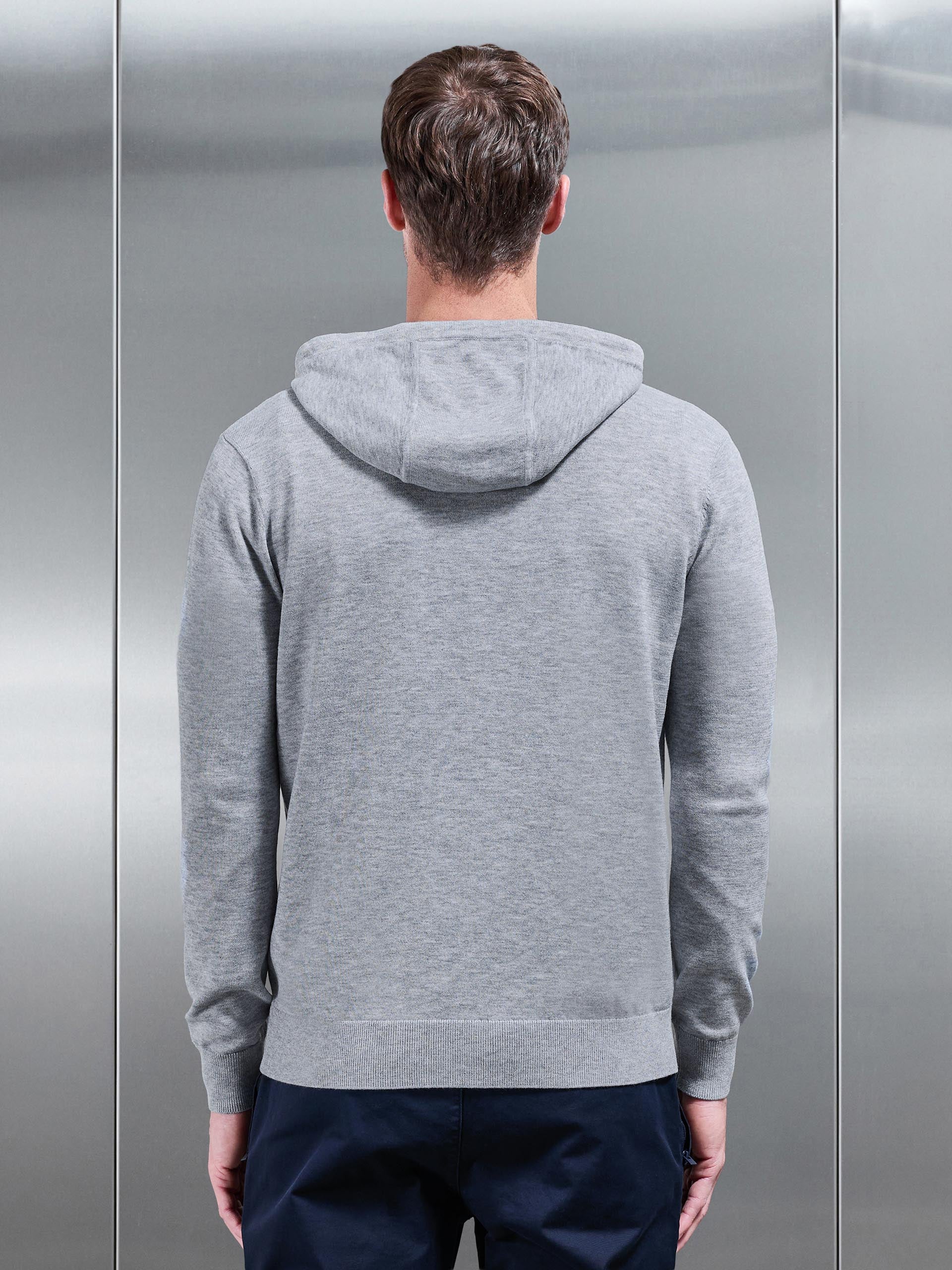 Mercerised Knitted Hoodie in Marl Grey