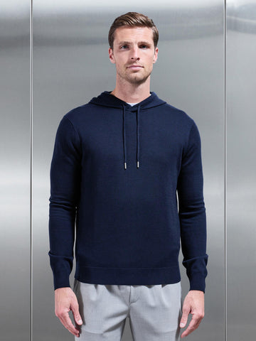 Mercerised Knitted Hoodie in Navy