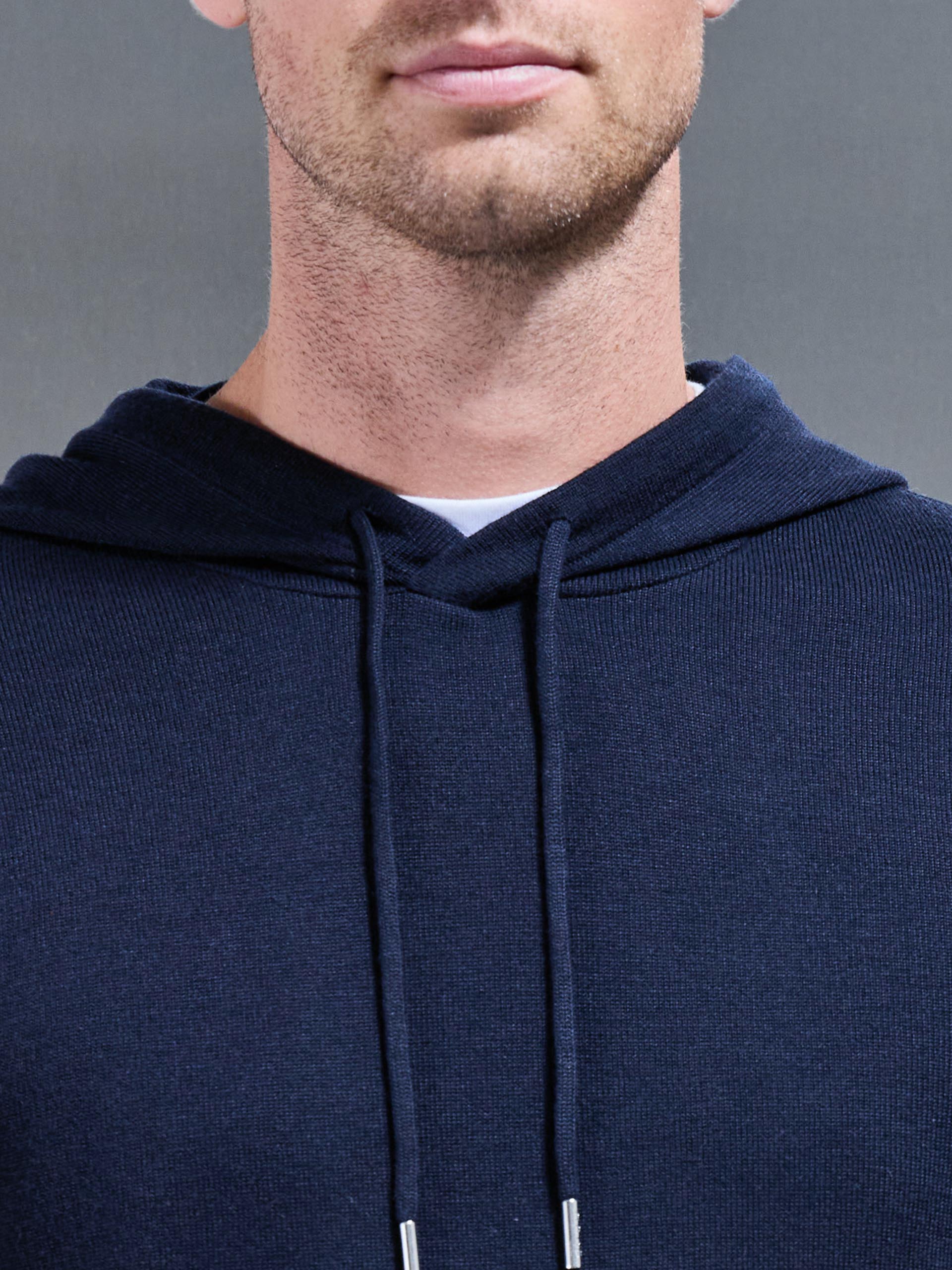Mercerised Knitted Hoodie in Navy