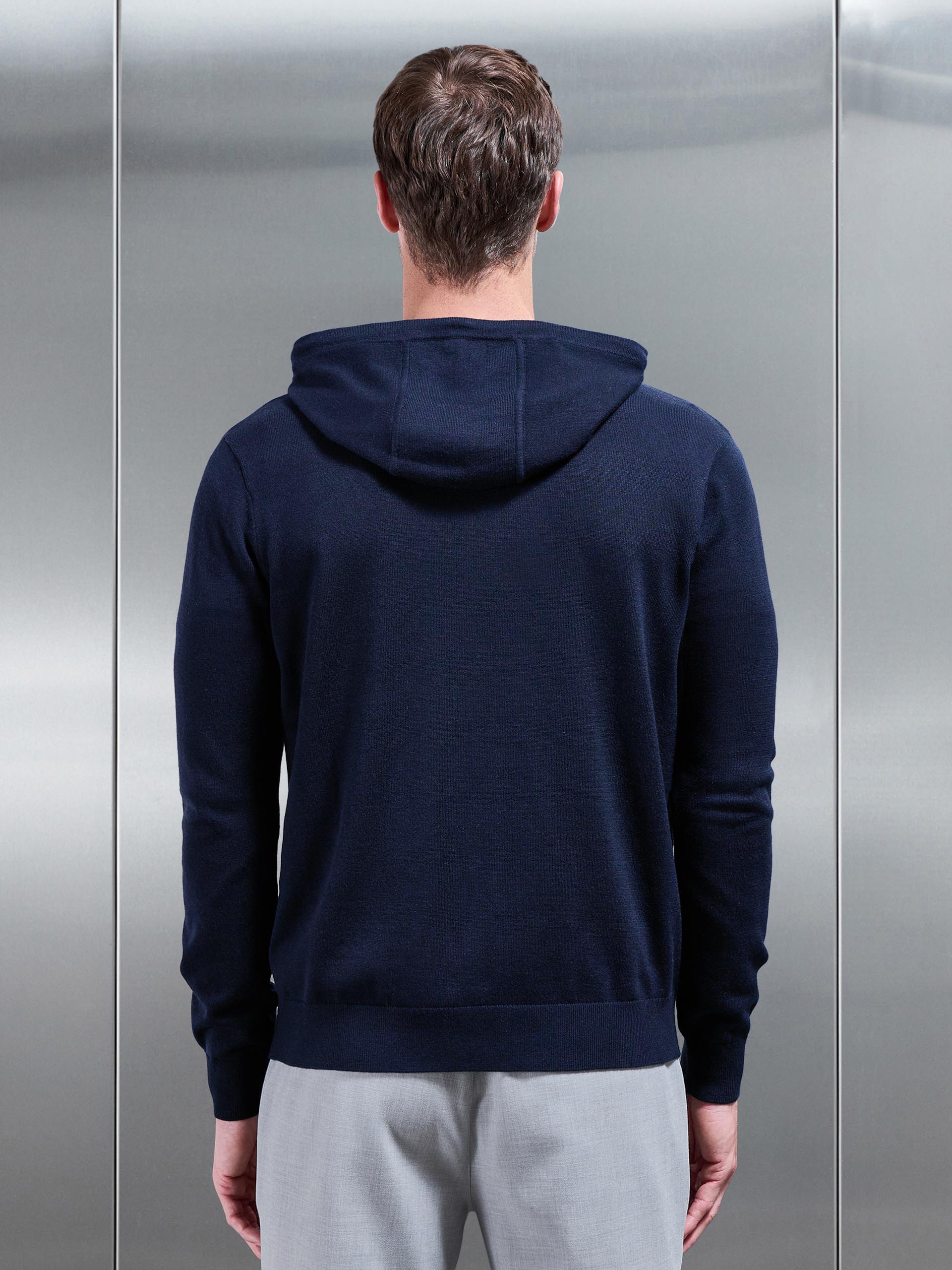 Mercerised Knitted Hoodie in Navy