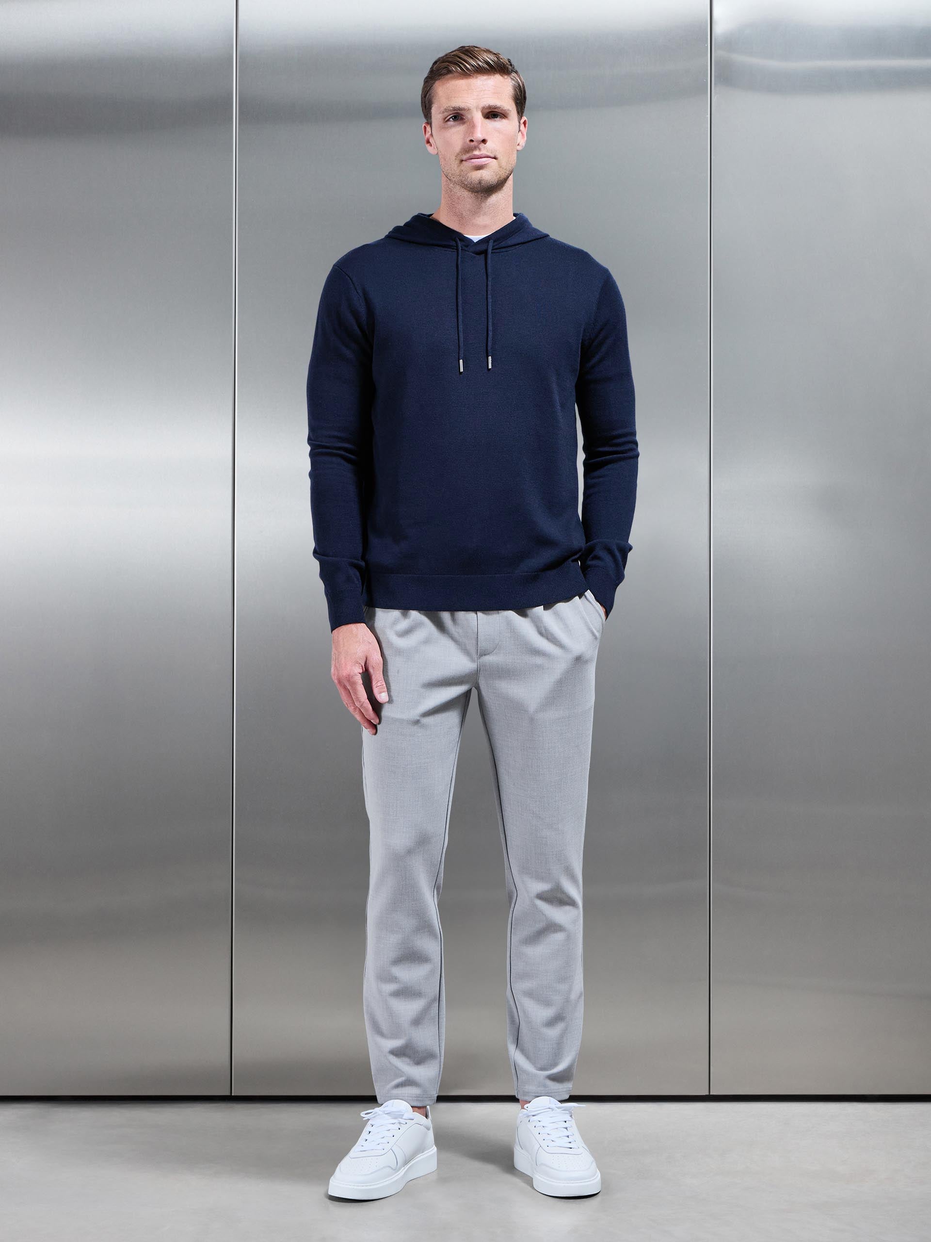 Mercerised Knitted Hoodie in Navy