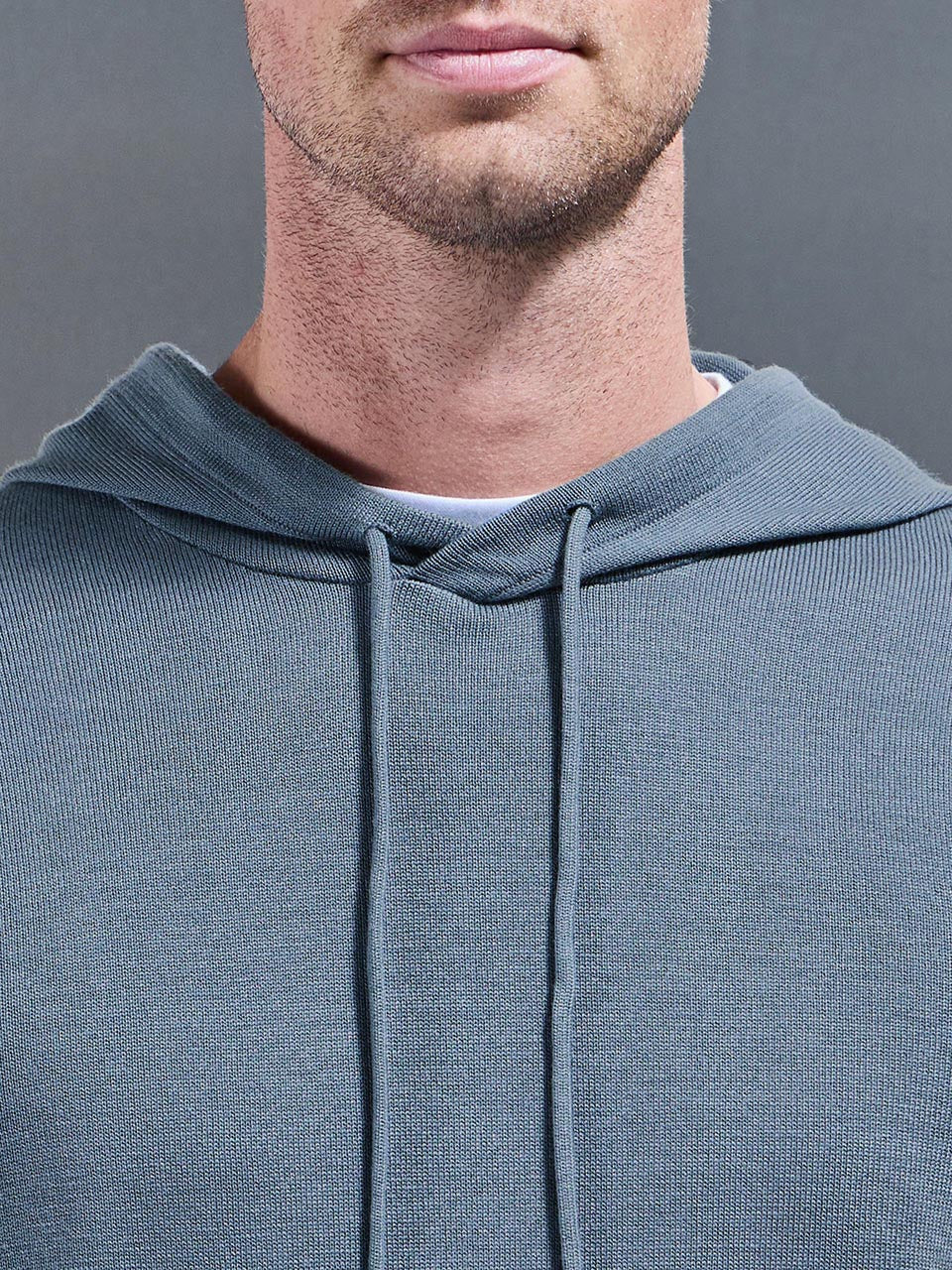 Mercerised Knitted Hoodie in Steel Blue