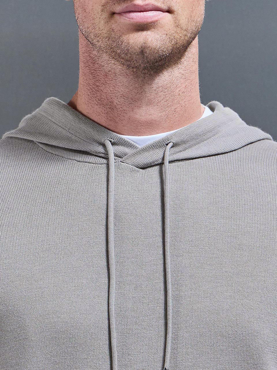 Mercerised Knitted Hoodie in Stone