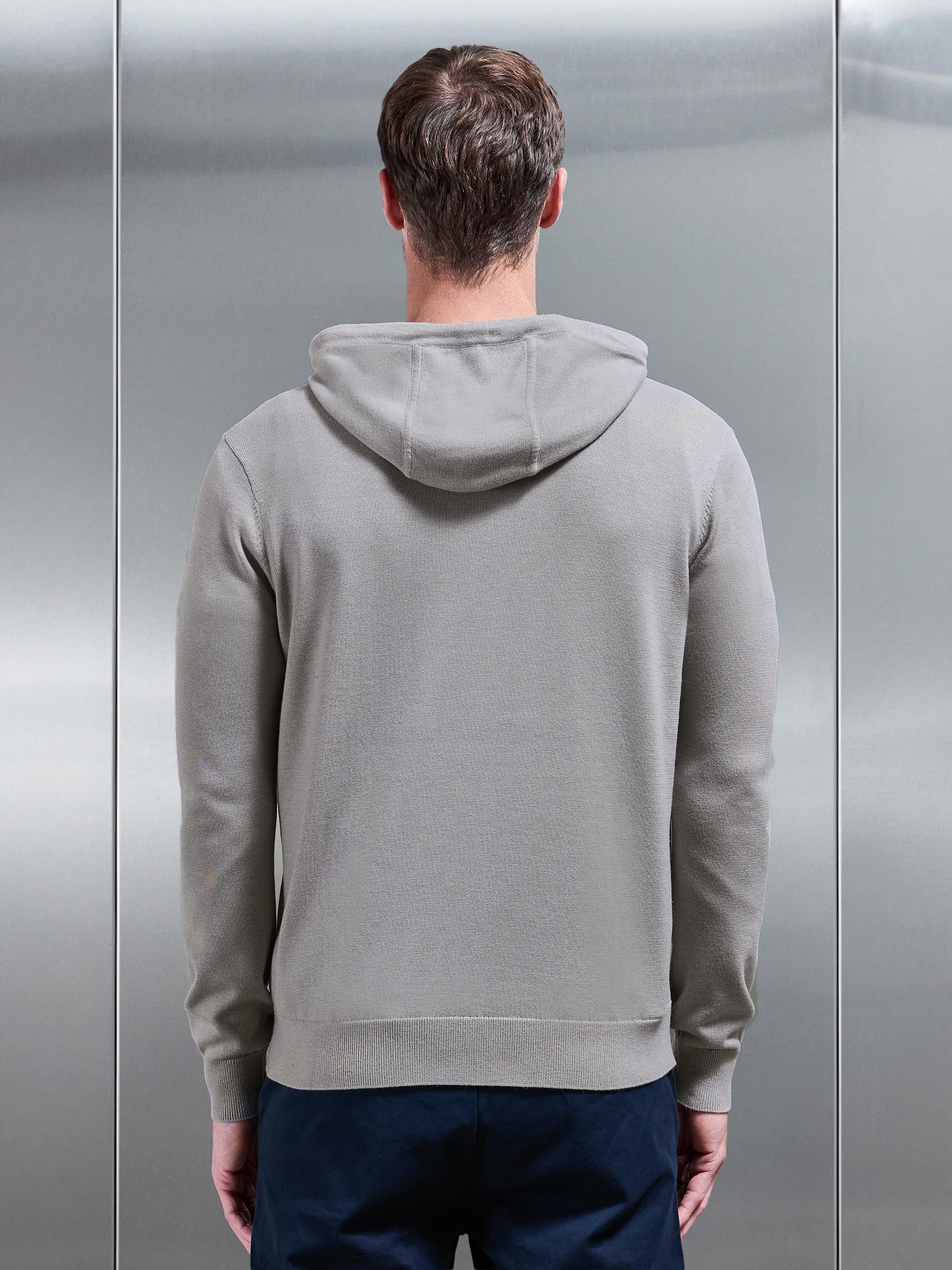 Mercerised Knitted Hoodie in Stone