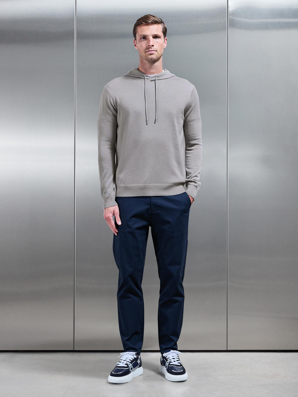 Mercerised Knitted Hoodie in Stone