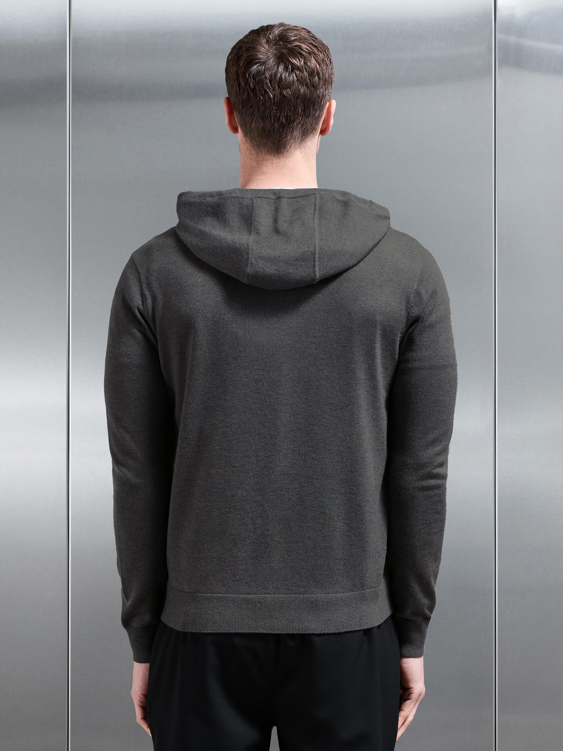 Mercerised Knitted Zip Hoodie in Charcoal Marl