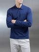 Mercerised Pique Long Sleeve Button Polo Shirt in Navy
