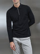Mercerised Pique Long Sleeve Zip Polo Shirt in Black