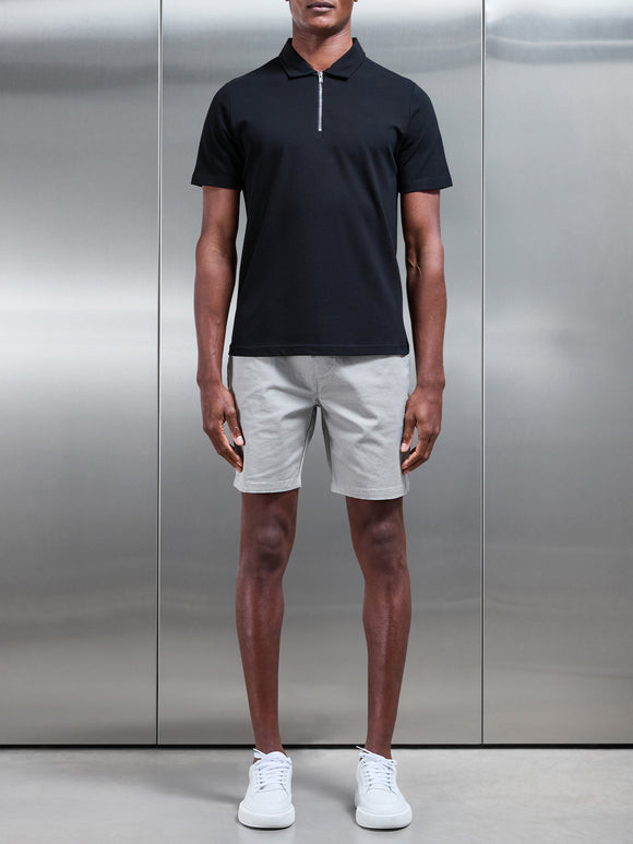 Mercerised Pique Zip Polo Shirt in Black