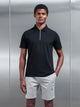 Mercerised Pique Zip Polo Shirt in Black
