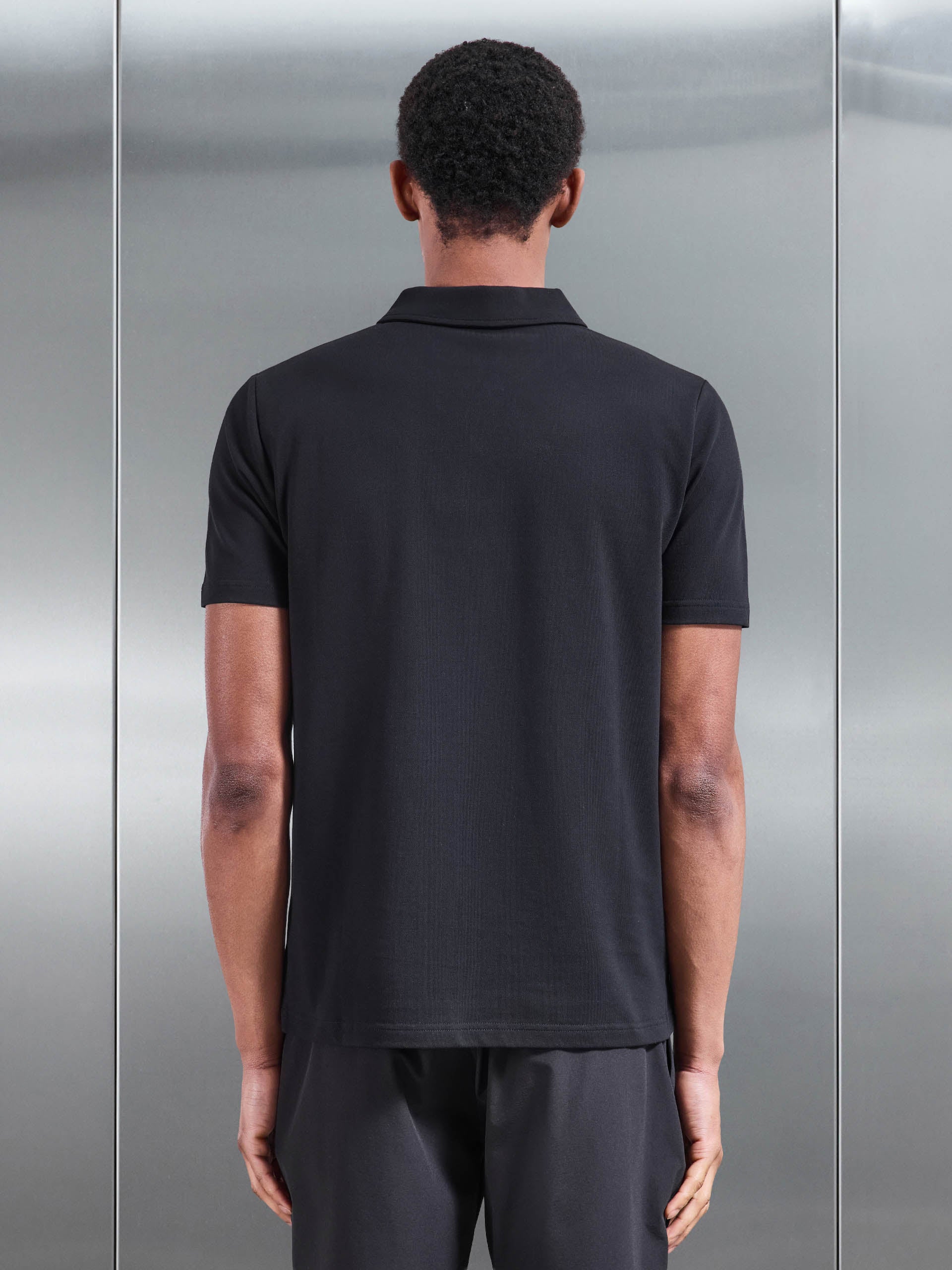 Mercerised Pique Zip Polo Shirt in Black
