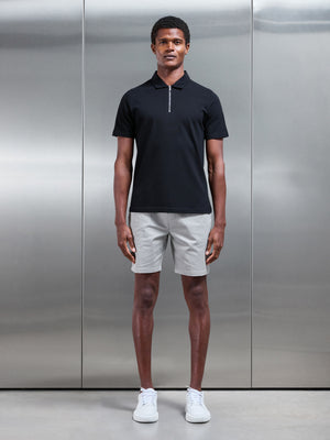 Mercerised Pique Zip Polo Shirt in Black