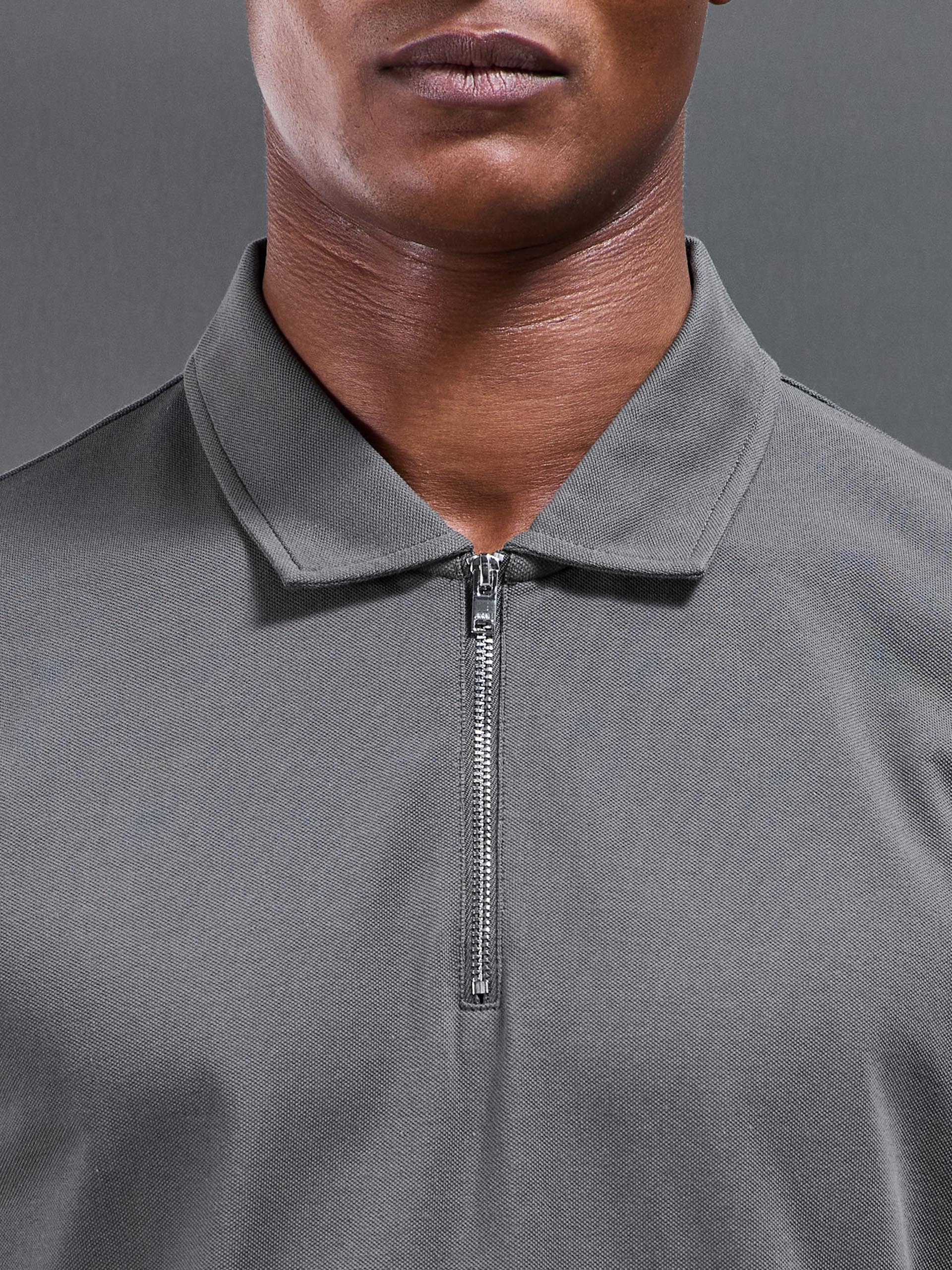 Mercerised Pique Zip Polo Shirt in Grey