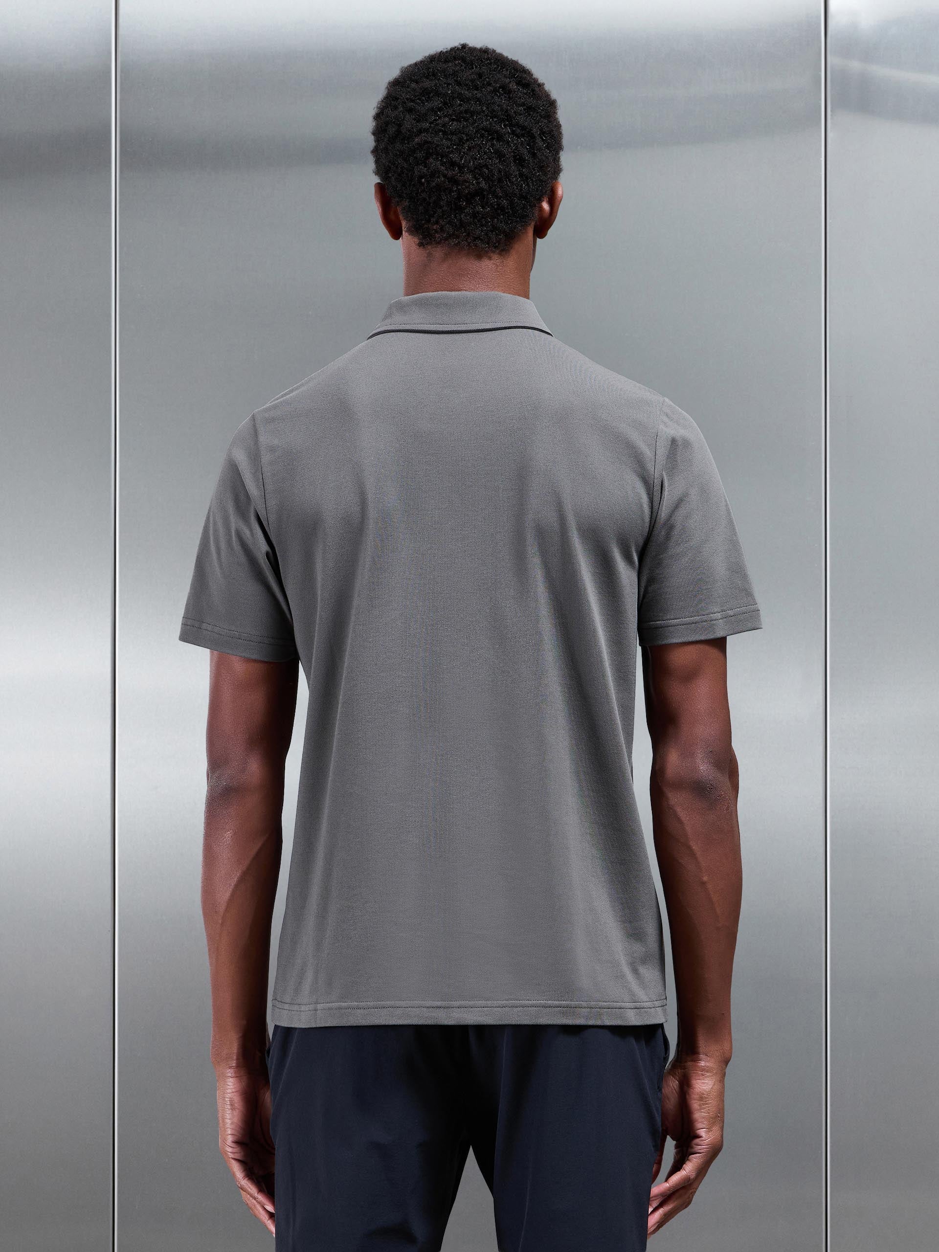 Mercerised Pique Zip Polo Shirt in Grey