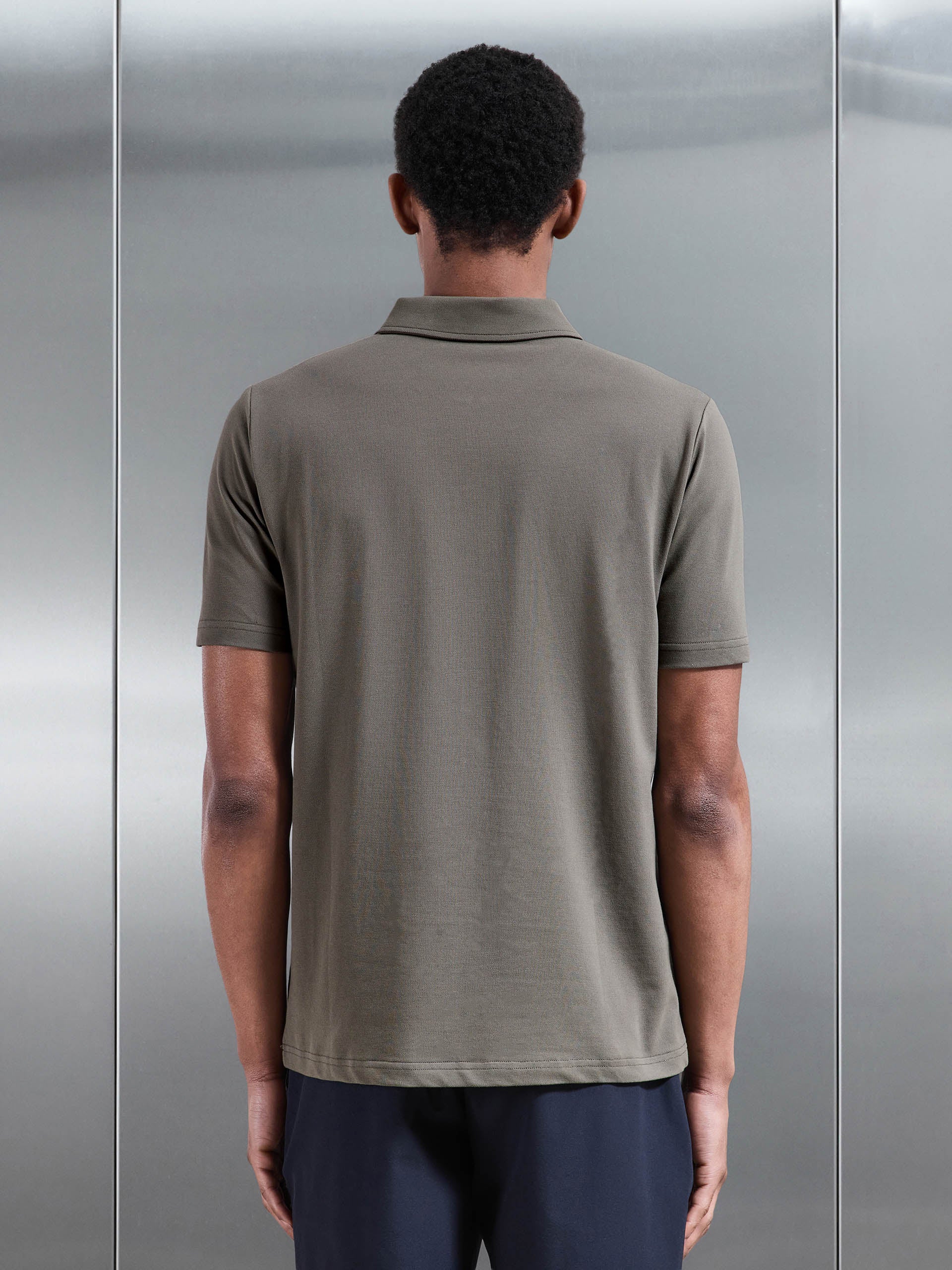 Mercerised Pique Zip Polo Shirt in Sage