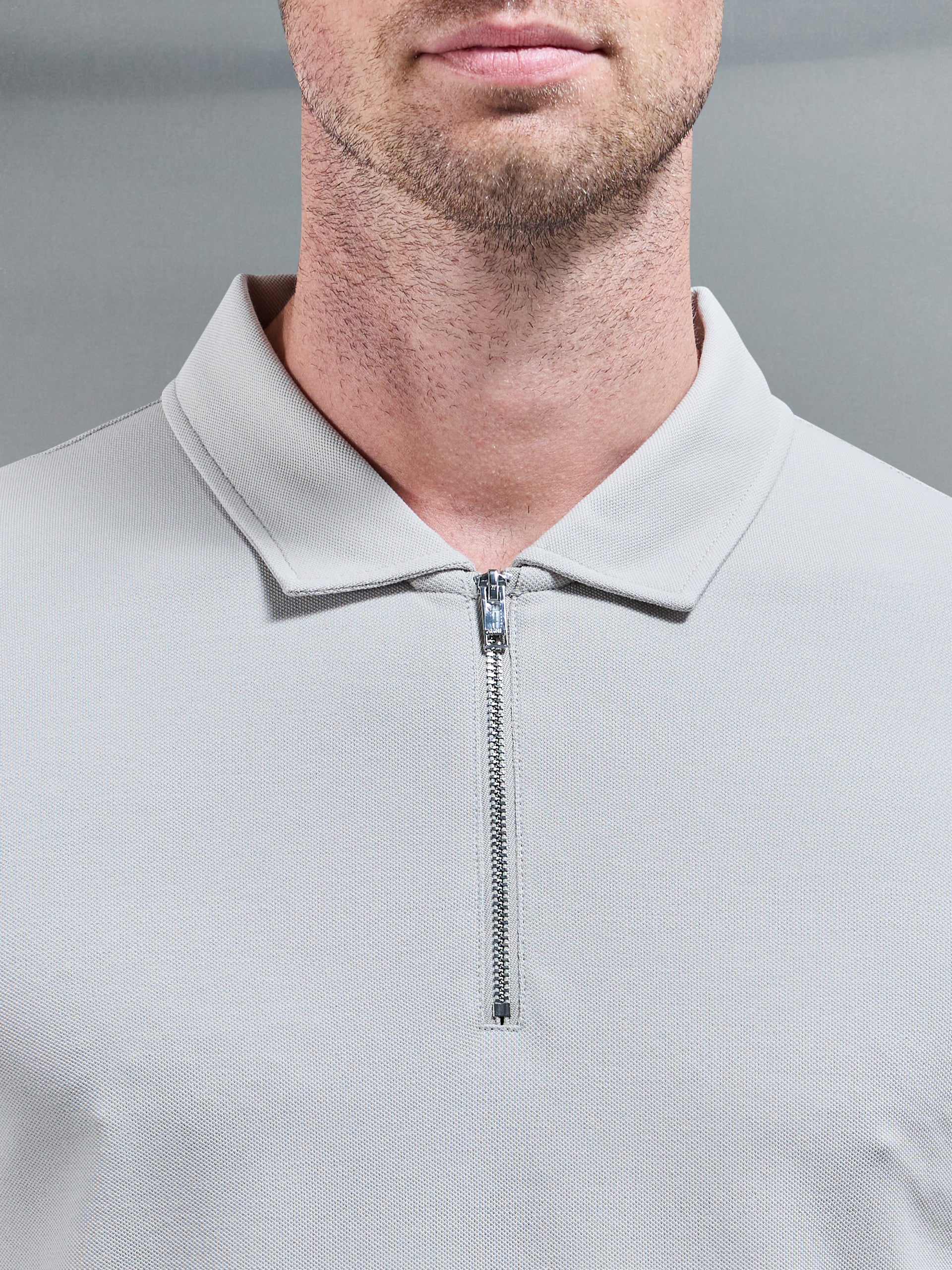 Mercerised Pique Zip Polo Shirt in Stone