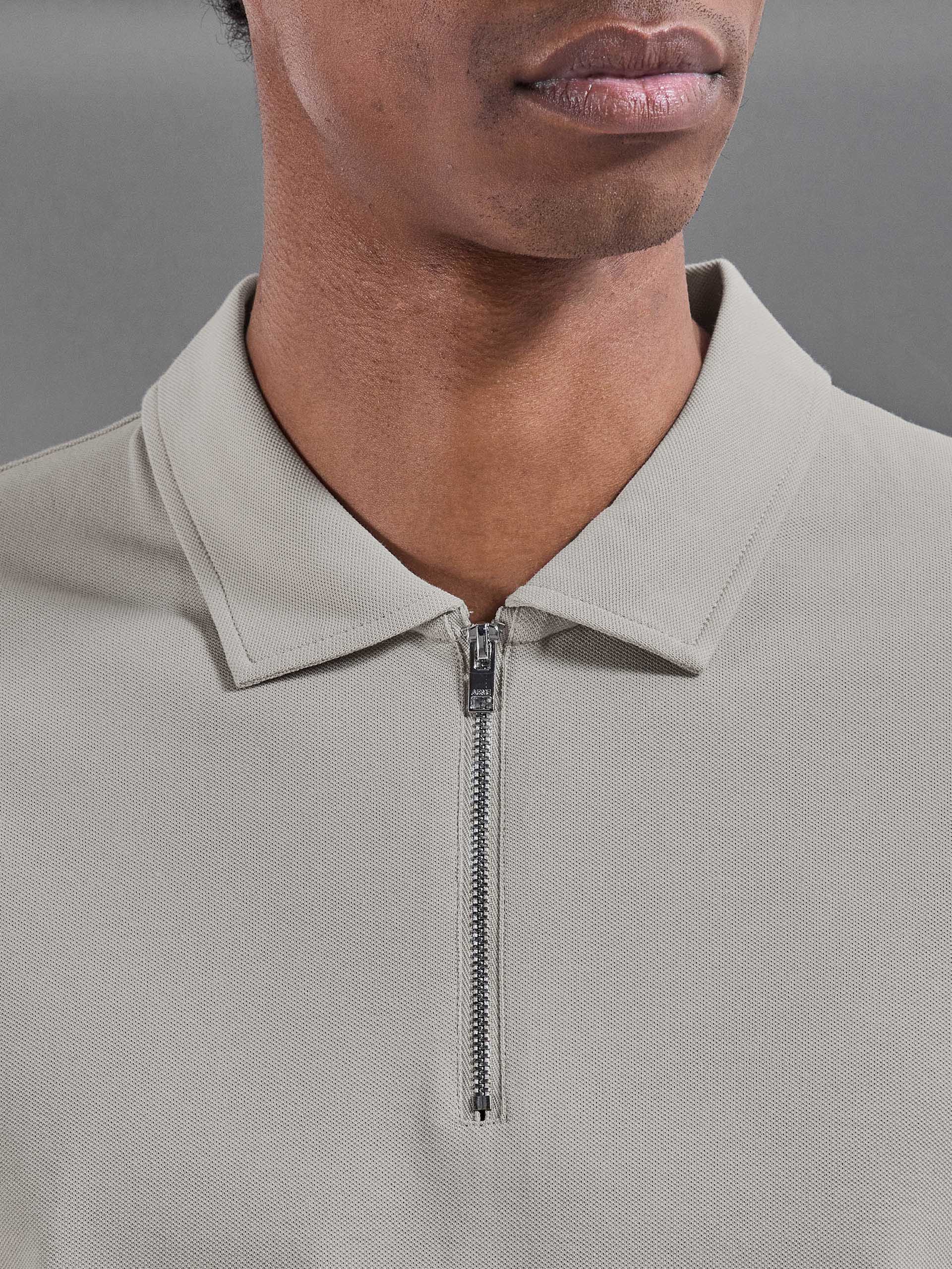 Mercerised Pique Zip Polo Shirt In Stone