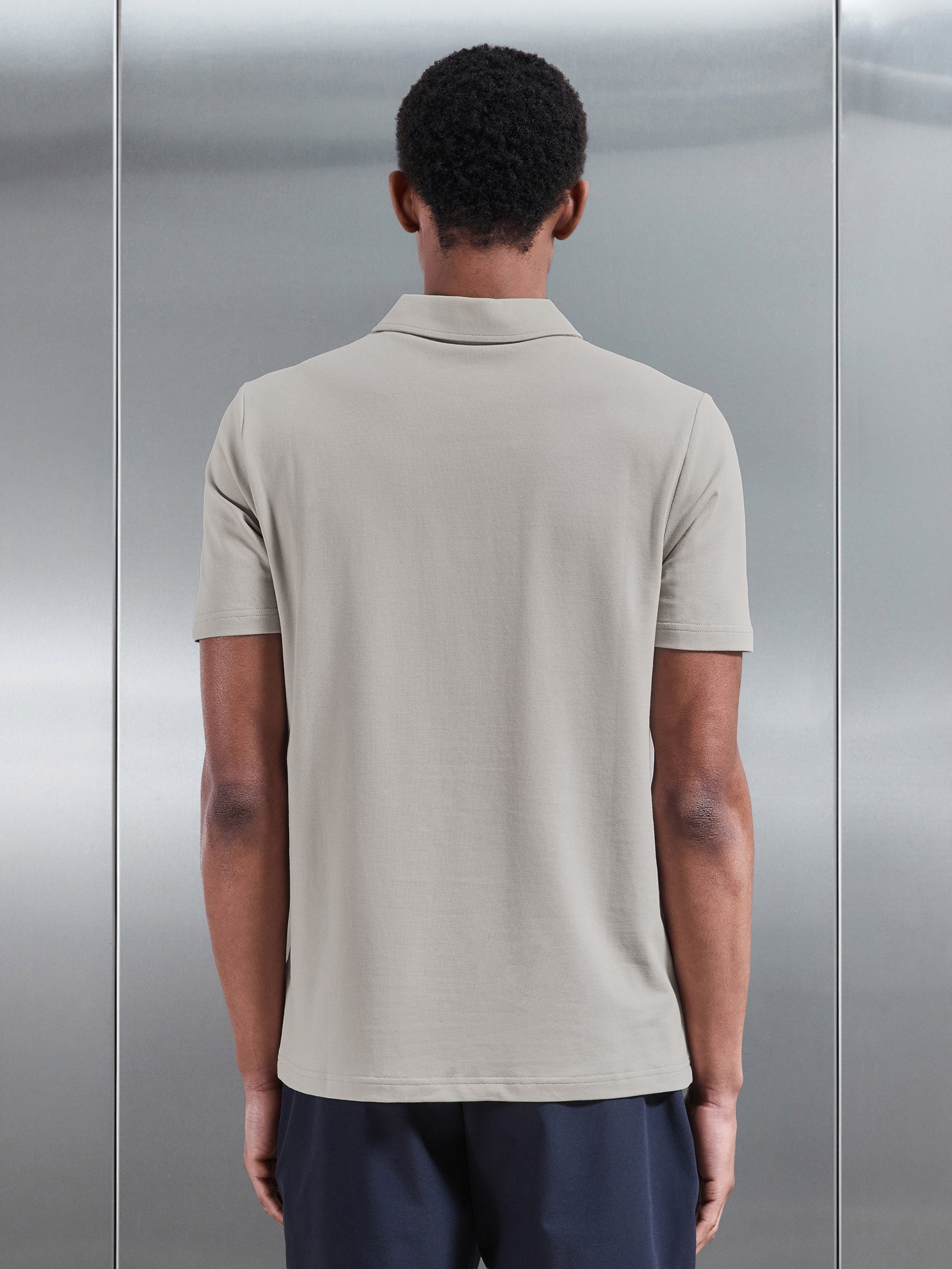 Mercerised Pique Zip Polo Shirt In Stone
