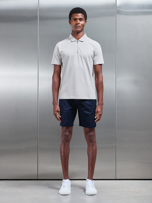 Mercerised Pique Zip Polo Shirt in Stone