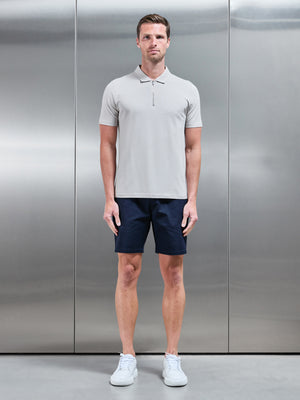Mercerised Pique Zip Polo Shirt in Stone