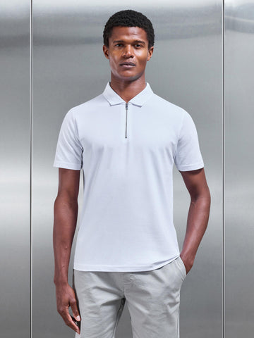 Mercerised Pique Zip Polo Shirt in White
