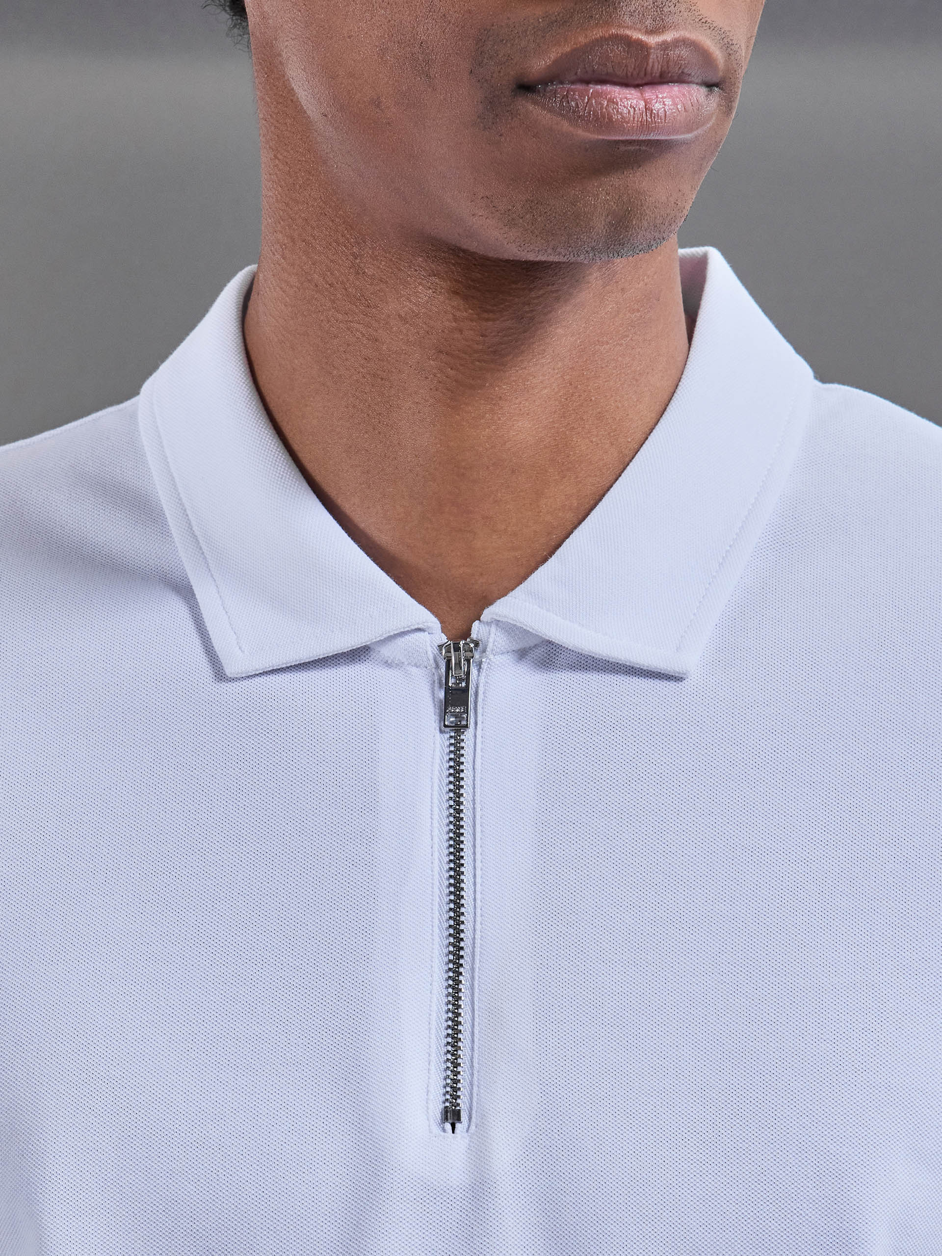 Mercerised Pique Zip Polo Shirt in White