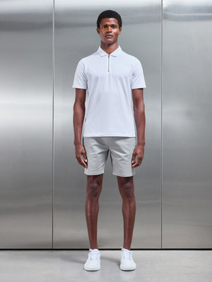 Mercerised Pique Zip Polo Shirt in White
