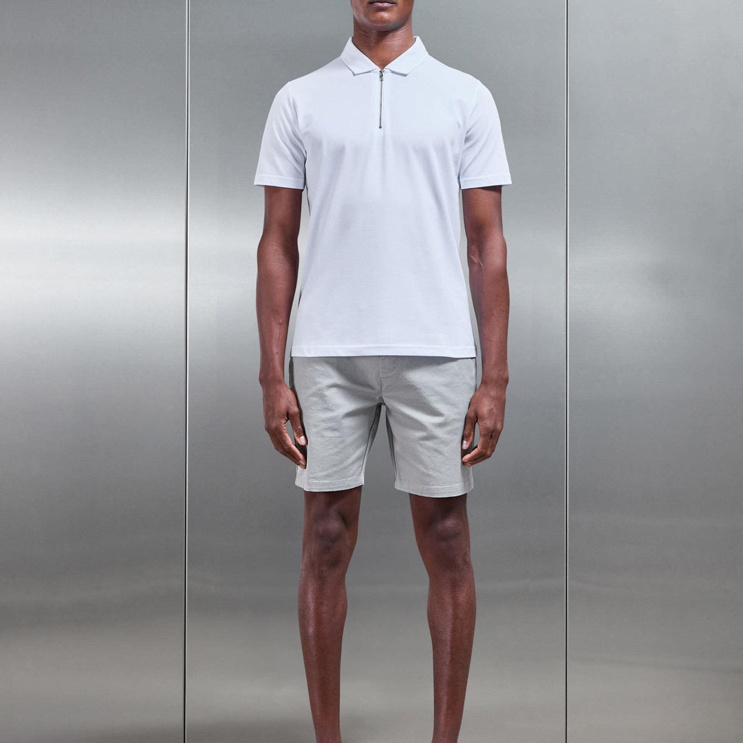 Mercerised Pique Zip Polo Shirt in White