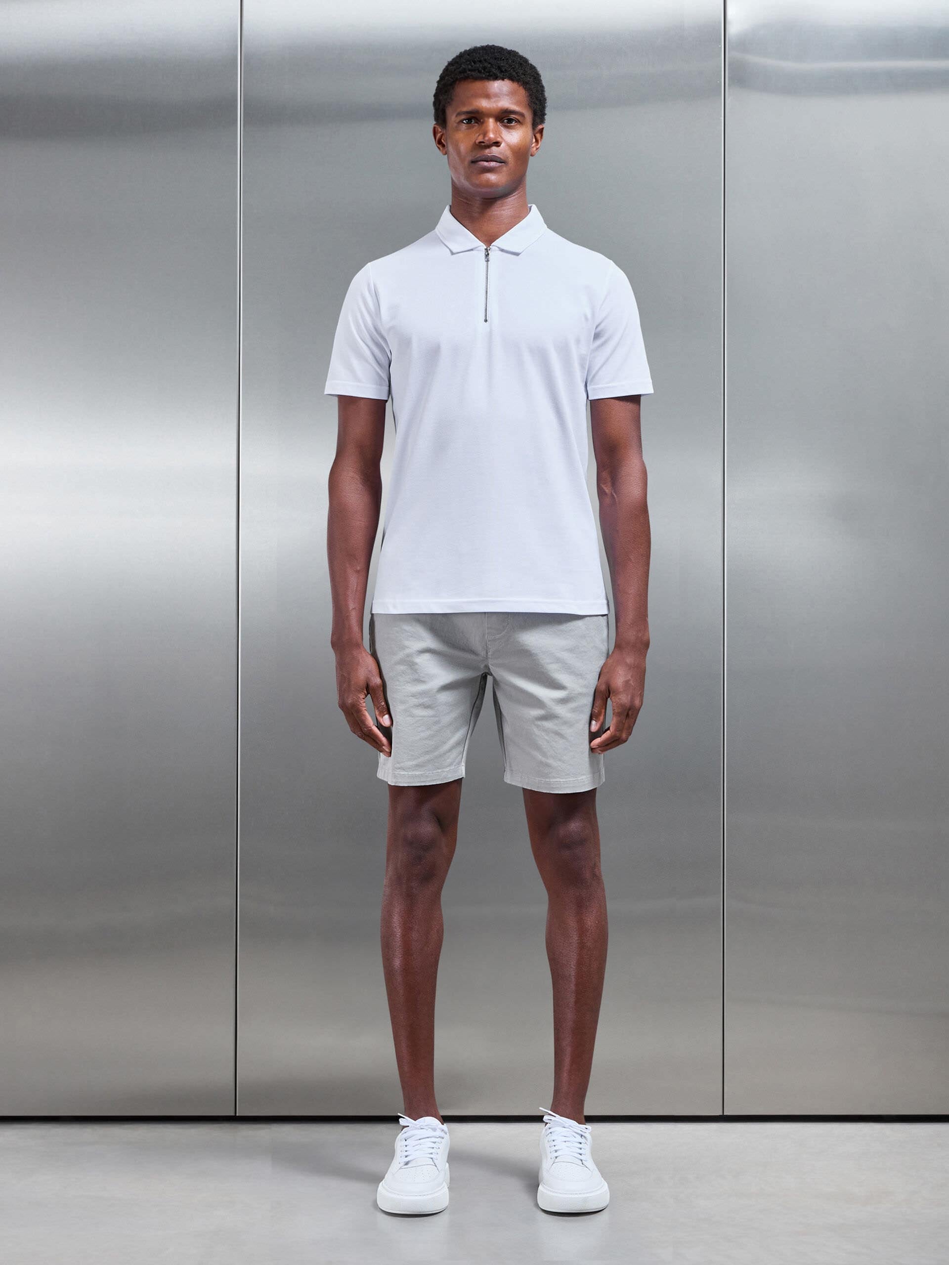 Mercerised Pique Zip Polo Shirt in White