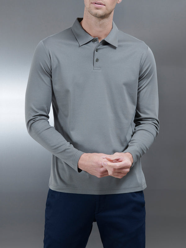 Supima Cotton Long Sleeve Button Polo Shirt in Sage