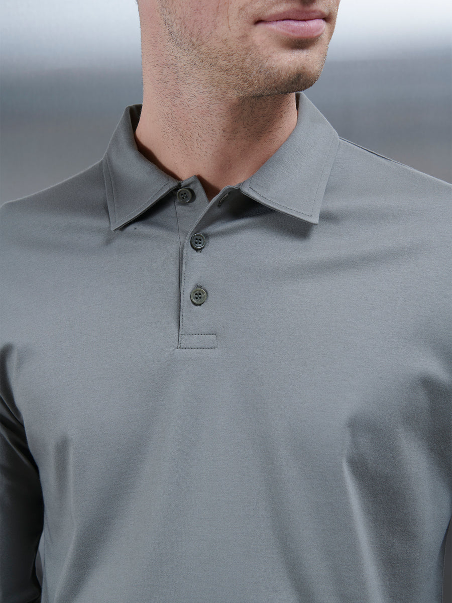 Supima Cotton Long Sleeve Button Polo Shirt in Sage