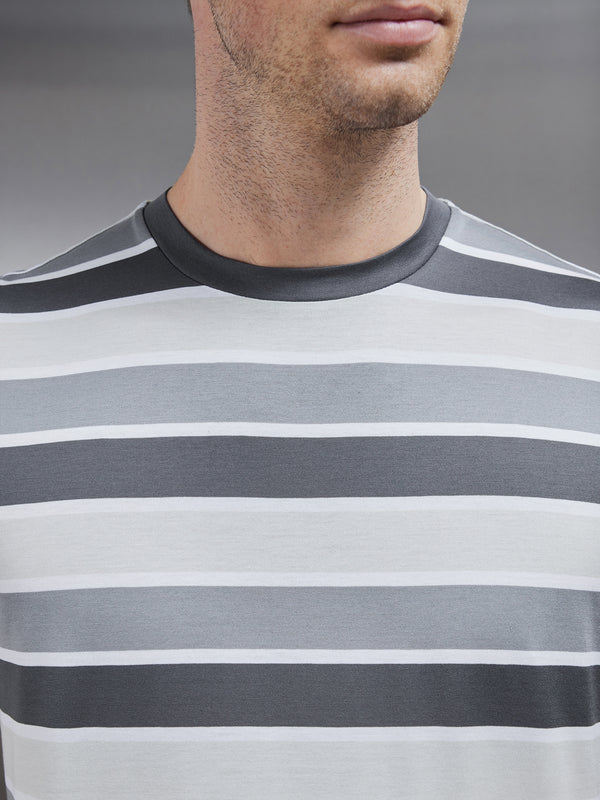 Mercerised Cotton Colour Block Striped T-Shirt in Grey