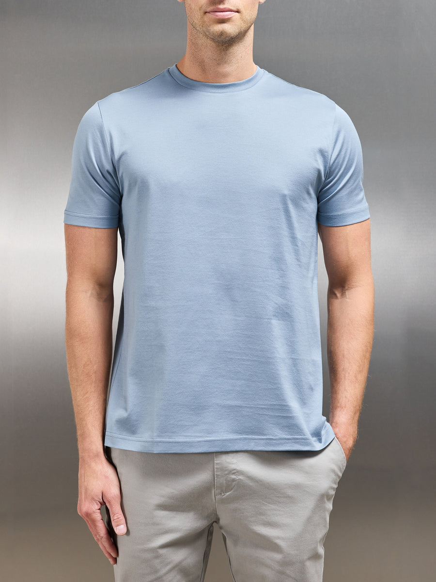 Mercerised Cotton T-shirt in Light Blue