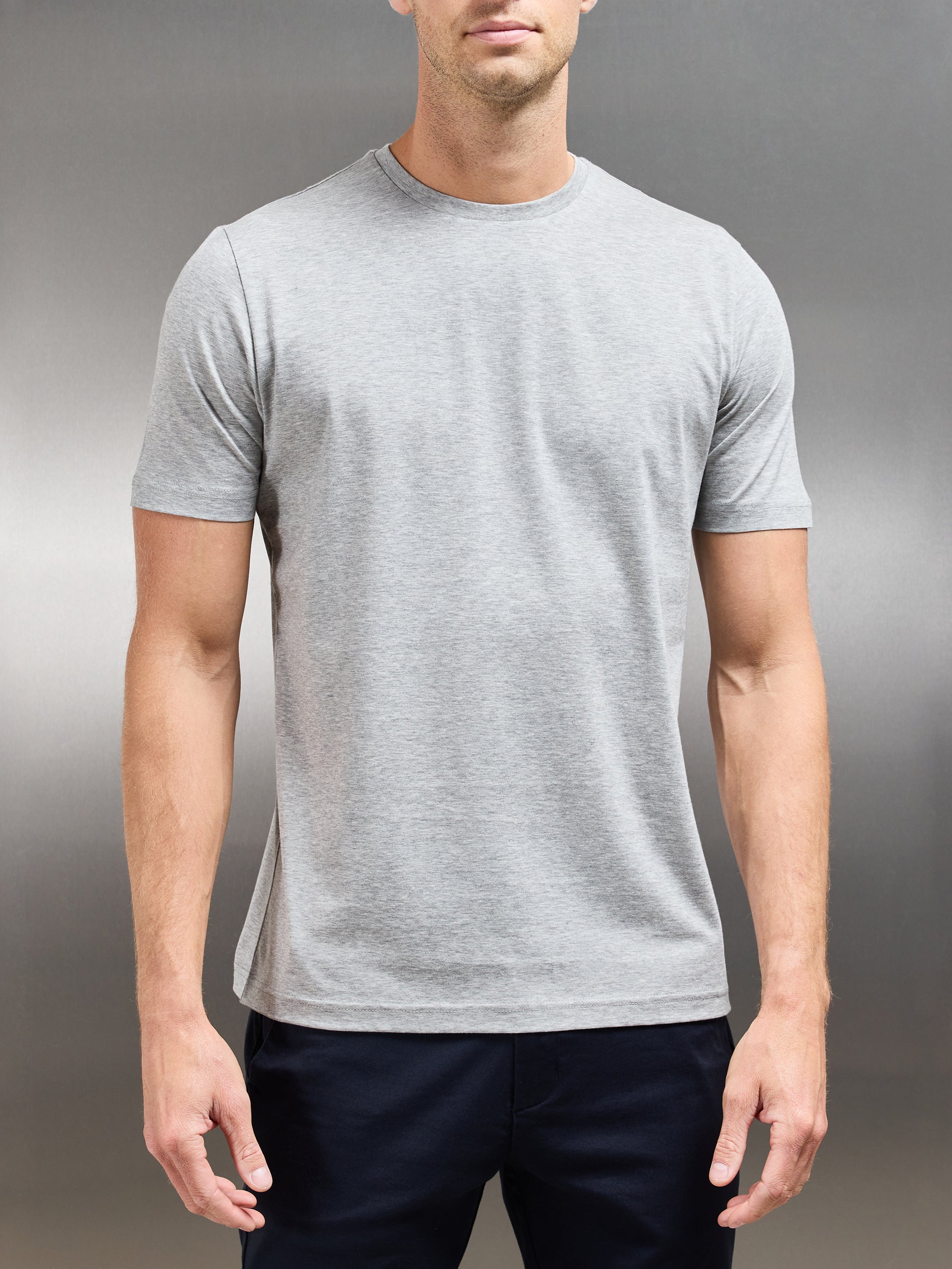 Mercerised Cotton T-shirt in Marl Grey