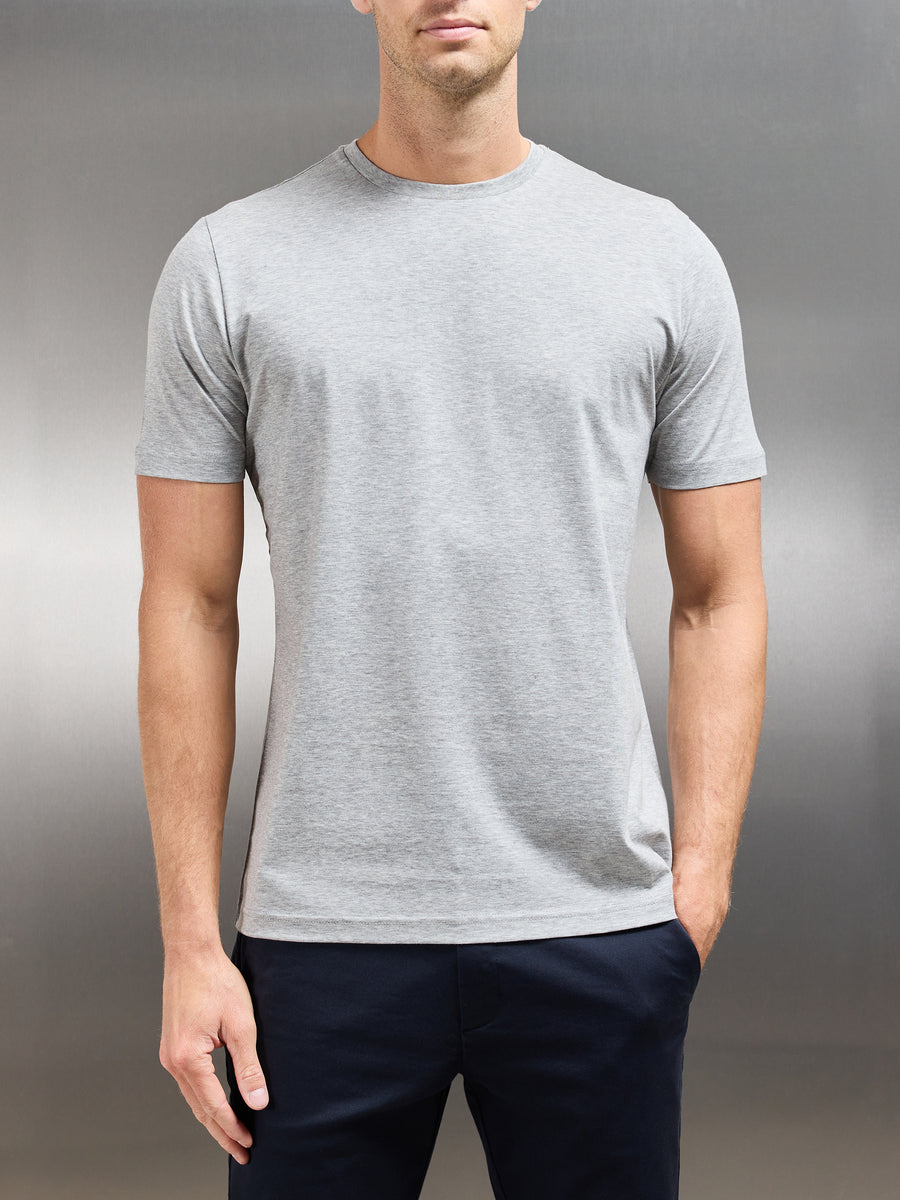 Mercerised Cotton T-shirt in Marl Grey