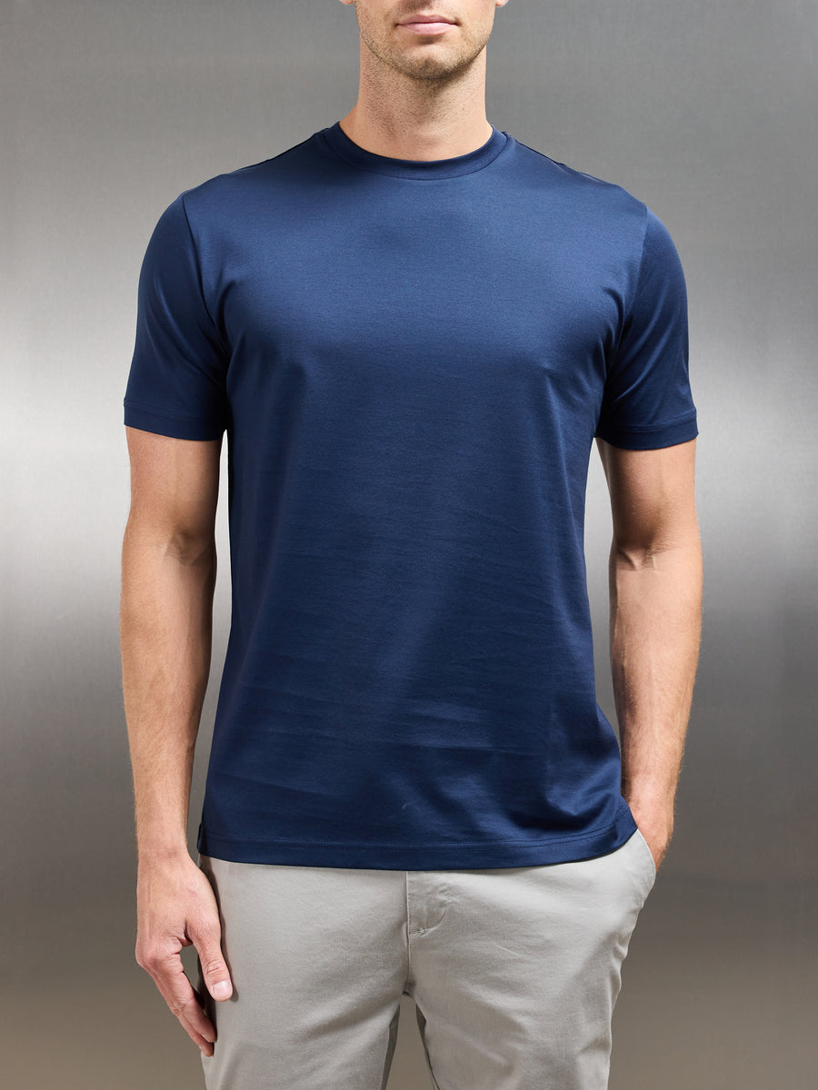 Mercerised Cotton T-shirt in Navy