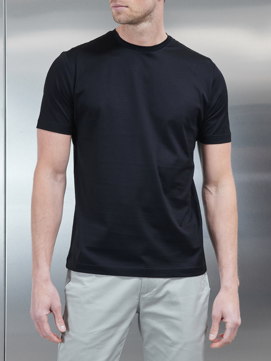 Mercerised Cotton T-shirt in Black
