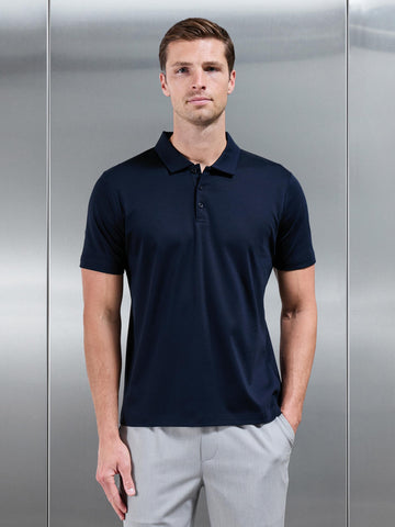 Mercerised Interlock Button Polo Shirt in Navy