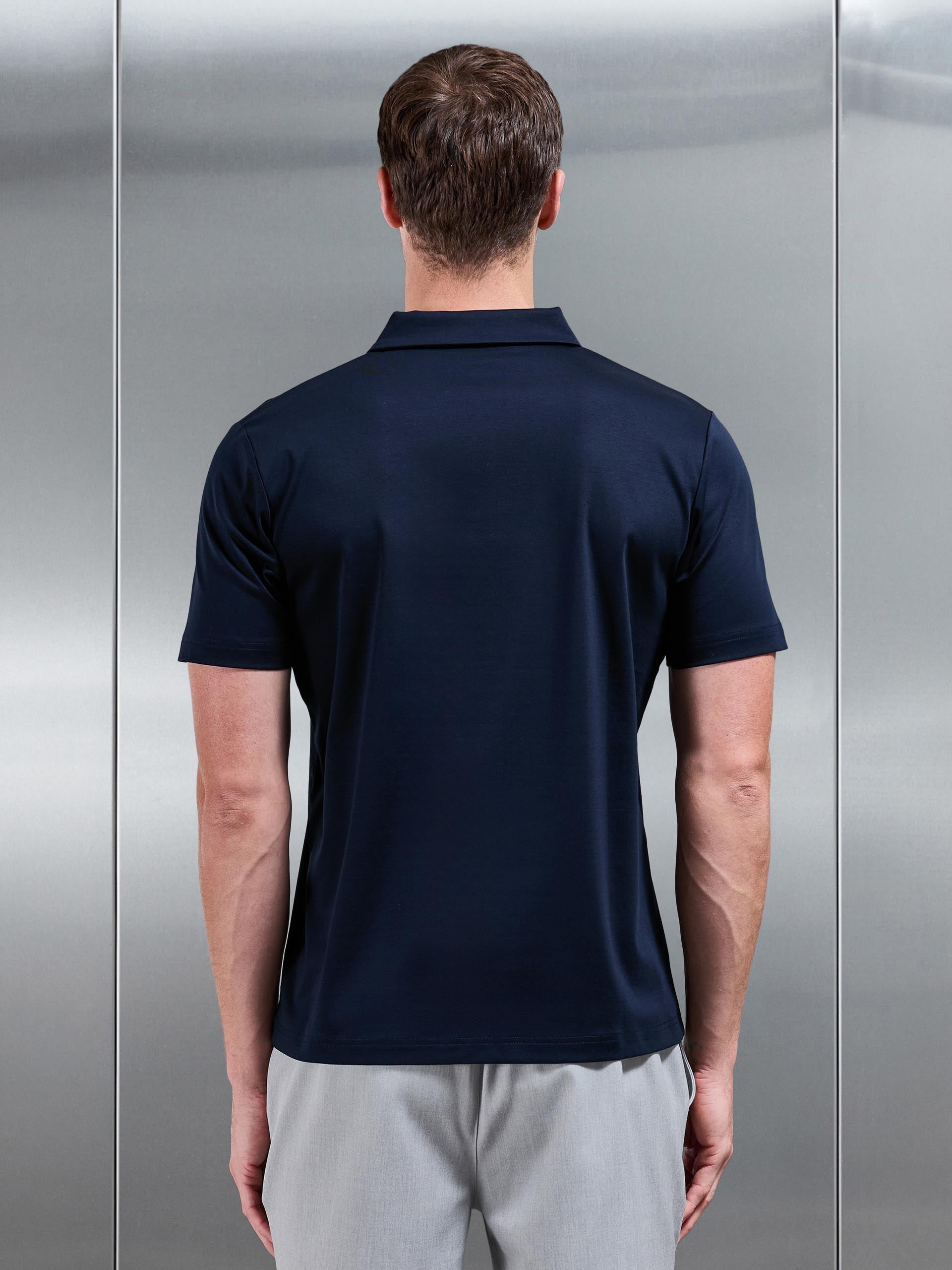 Mercerised Interlock Button Polo Shirt in Navy