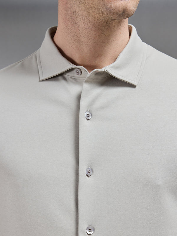 Mercerised Interlock Short Sleeve Button Through Shirt in Stone