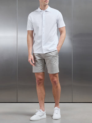 Mercerised Interlock Short Sleeve Button Through Shirt in White