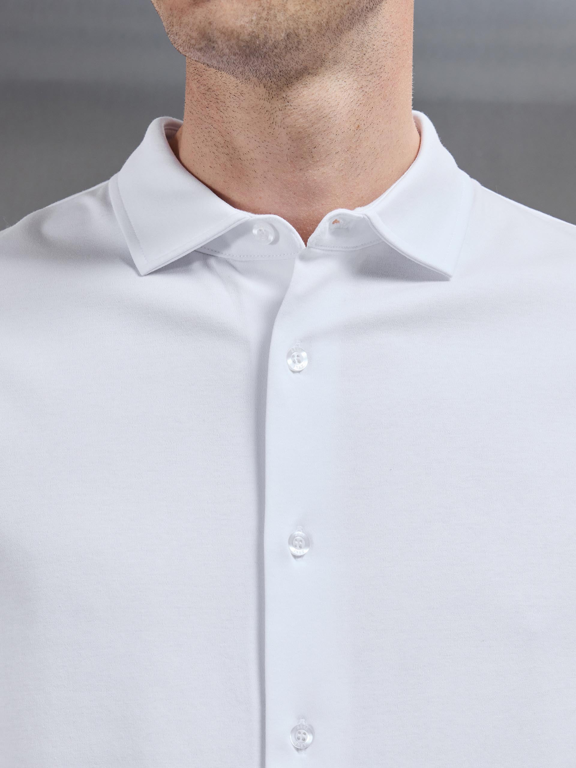 Mercerised Interlock Button Through Shirt in White