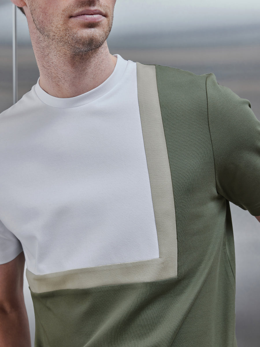 Mercerised Interlock Colour Block T-Shirt in Sage