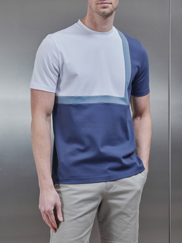 Mercerised Interlock Colour Block T-Shirt in Steel Blue