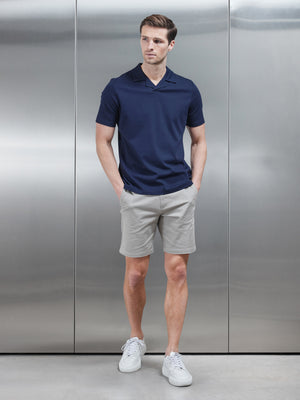 Mercerised Interlock Revere Collar Polo Shirt in Navy